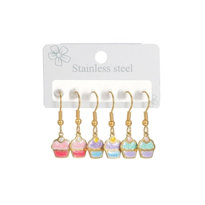 3-pair set of cute colorful cupcake earrings on stainless steel hooks for women