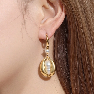 Ocean Artificial Pearl Stainless Steel Hoop Earrings Whale Octopus Seahorse Shell Dangle Pendants Gold Plated Fashion For Women