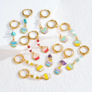 Colorful cupcake ceramic charms earrings with pearls and stones in macaron colors