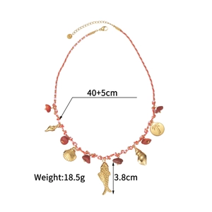 Detail view of woven ocean charm necklace with length 40+5cm and weight 18.5g