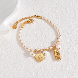 Bohemian summer handwoven rope bracelet with star charms and white river stones