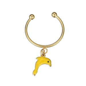 Golden open ring with vibrant yellow dolphin charm featuring ocean series nautical theme