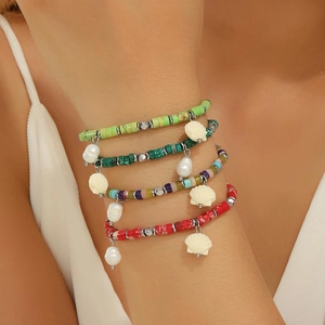 Bracciale Perline Boho Acciaio Inossidabile Pietra Naturale Conchiglia Perla Artificial Barocca Ciondolo Spiaggia Gioielli Donna