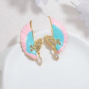 Chic butterfly wing earrings with colorful enamel and sparkling rhinestones inlay