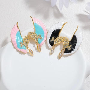 Chic 18k gold butterfly earrings with colorful enamel and sparkling crystal pendants
