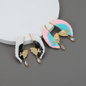 Stainless Steel Wing Stud Earrings Enamel Drip Oil Butterfly Design With Zircon Dangle Elegant Jewelry For Women