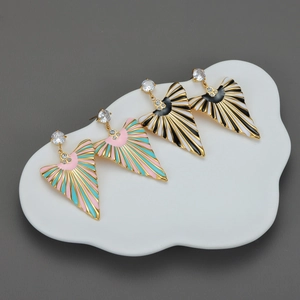 Edelstahl Hängeohrringe Geometrische Fächerform Gestreift Emaille Mit Zirkonia Vintage Luxusschmuck Für Damen