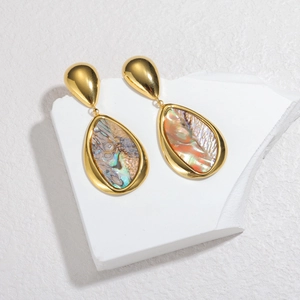 Orecchini vintage in oro a goccia con inserto in conchiglia di abalone iridescente