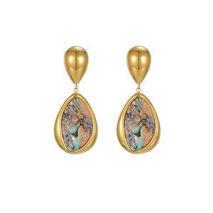 Orecchini a goccia geometrici in oro 18k con inserti in conchiglia di abalone