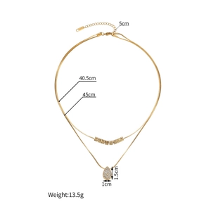 Double-layered 18k gold plated teardrop necklace with size markings on white background
