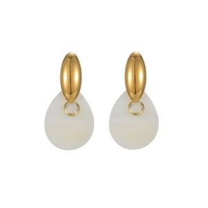 Elegant 18k gold teardrop earrings with white shell pendants and zircon accents