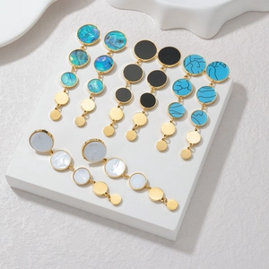 18k gold plated geometric earrings with colorful shell, black enamel and marble inlay