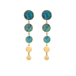 18K gold plated titanium long drop earrings with teal marble texture and round charms