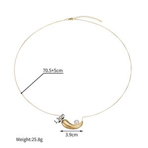 Gold stainless steel teardrop pendant necklace with pearl detailing on long link chain