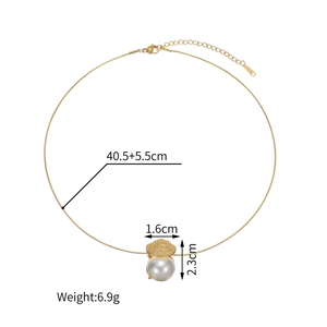 Detailed dimensions of gold shell pearl necklace with 40.5+5.5cm chain length and 6.9g weight