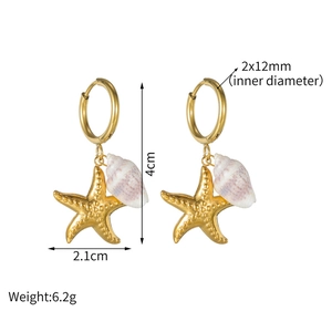 Detailed dimensions of 18k gold stainless steel starfish and seashell drop earrings