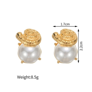 Boucles d'oreilles perles en acier inoxydable dorées avec dimensions gravées de 1,7x2,2cm