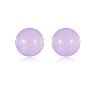 Minimalist lavender resin ball stud earrings with shimmering glitter on white background