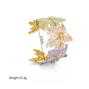 Enamel flower open cuff bangle in stainless steel with retro floral pattern and 5.5cm diameter