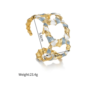 Wide stainless steel hollow open cuff bracelet with wavy tricolor gold silver finish