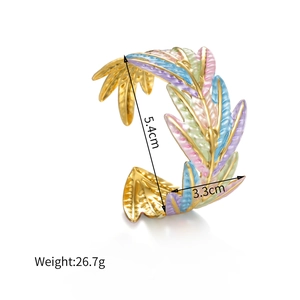 Irregular colorful leaf open bangle with gold-plated finish and bohemian enamel details
