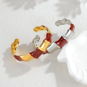 Bamboo style enamel open cuff bracelet with gold and silver plating in vintage design