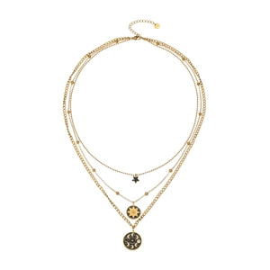 Three-layer gold stainless steel necklace with celestial moon and star charms