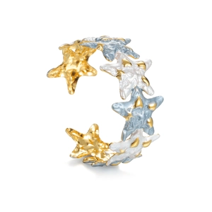 Textured starfish open bangle in gold and silver finish for beach vacation style