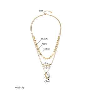Three-layer stainless steel necklace with pearl bar and rhinestone dragonfly pendant