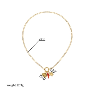 Gold stainless steel necklace with seashell, red pepper and sea turtle pendants