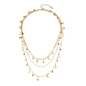 Bohemian Multi-Layer Stainless Steel Necklace For Women Featuring Gold Plated Star Moon Pendants And Colorful Beads