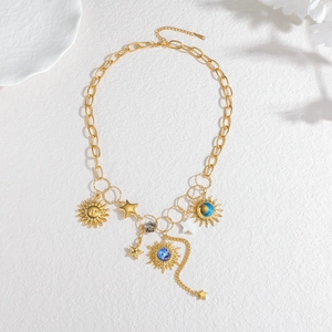 Gold Plated Stainless Steel Necklace With Sun Star Celestial Pendants Bohemian Multi Charm Jewelry For Women
