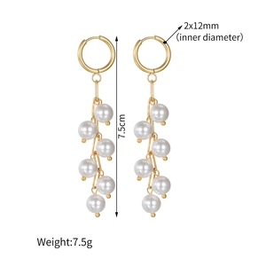 Vintage long pearl tassel drop earrings in gold stainless steel for an elegant look