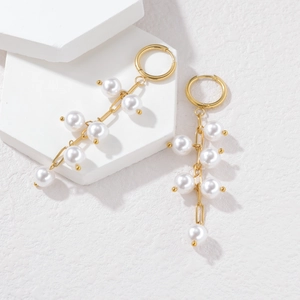 Elegant 18K gold plated stainless steel long tassel earrings with irregular pearls