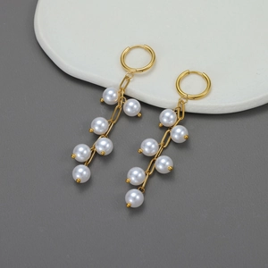 Artificial Baroque Pearl Long Tassel Hoop Earrings 18K Gold Plated Stainless Steel Earring Post Elegant Dangle Jewelry For Women