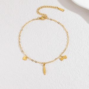 Minimalistisches Herz- Feder- und Knochenanhänger Edelstahlarmband für Damen in Gold