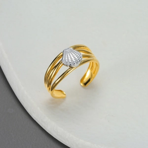 Stainless Steel Adjustable Open Rings For Women Gold Plated Seashell Rose Flower Elegant Multi Layer Design Jewelry