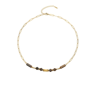 Bracelet vintage à perles avec maillons dorés et accents de pierres brunes terreuses