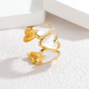 Elegant 18k gold heart-shaped open ring with textured white inlay for women