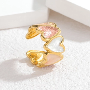 18k gold plated stainless steel open ring with colorful heart enamel in pastel shades