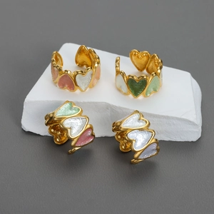 Heart Shaped Ring Stainless Steel 18K Gold Plated Colorful Enamel Open Adjustable Fashion Jewelry For Women Gift