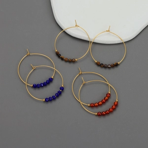 Boucles D'Oreilles Créoles En Acier Inoxydable Avec Perles Facettées Colorées Bijoux Boho Faits À La Main Pour Femmes