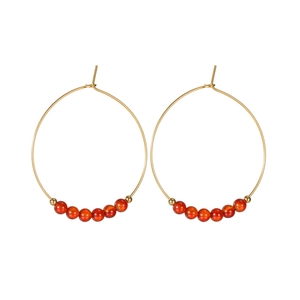 Boucles d'oreilles créoles en acier inoxydable doré 18 carats avec perles rouges