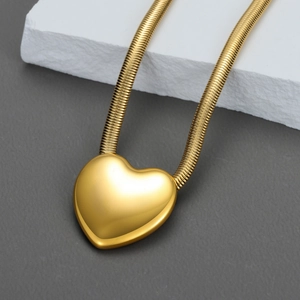 Collier Pendentif Coeur Acier Inoxydable Chaîne Serpent Épaisse 3D Poli Miroir Bijoux Mode Minimaliste Pour Femmes