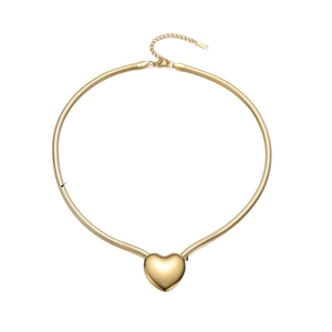 Collier avec pendentif coeur doré poli, chaîne serpent ronde et fermoir homard ajustable