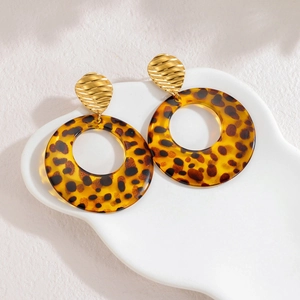 Retro geometric oversized leopard print hoop earrings with 18k gold wavy metal studs
