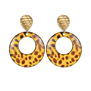 Vintage 18k gold leopard print drop earrings with textured resin circular design