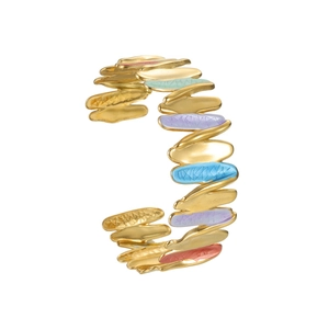 Bracelet jonc ouvert plaqué or 18k avec incrustations géométriques en émail coloré