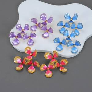 Flower Petal Cluster Stud Earrings Stainless Steel Multi Color Gradient Enamel Fashion Jewelry For Women