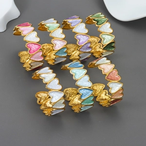 Bracelet Jonc Cœur Plqué Or 18K Acier Inoxydable Multicolore Émail Ajustable Ouvert Bijoux Pour Femmes